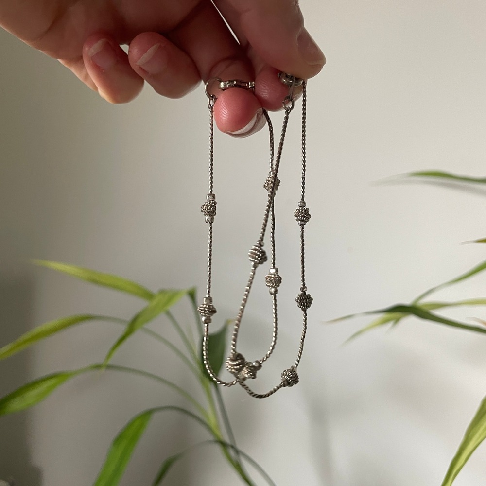 Silver Cluster Bracelets Set of 2 Twisted Chain‎ Dainty Beads Y2K Minimalist